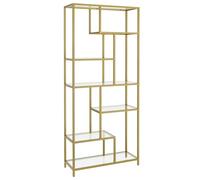 VASAGLE Bookshelf, 6-Tier Tall Bookcase, Glass and Steel | Plant Stand, Display Shelf, 80 x 30 x 180 cm, Clear Glass and Pale Gold, Baris Collection LGT502A01