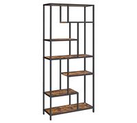 VASAGLE Bookshelf, 6-Tier Tall Bookcase, Particleboard and Steel | Plant Stand, Display Shelf, 80 x 30 x 180 cm, Rustic Brown and Matte Black, Barnet Collection LLS119B01
