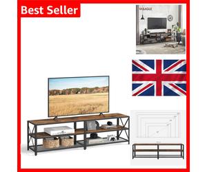 Vasagle Bryce TV Stand 75 Inch Rustic Brown Black Steel Frame Shelves