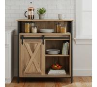 Vasagle Buffet Cabinet, Sideboard With Open Compartment, Sliding Barn Door, 30 X 70 X 80 Cm, Brown And Black