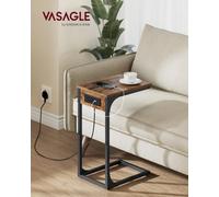 C-Shaped Side Table, End Table with 2 USB Ports and Outlets, for Couch, Sofa, for Bedroom, Living Room, Rustic Brown