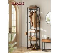 Vasagle Clothes Rack, Coat Rack Stand With Hanging Rail And Hooks, Hall Tree With Shelves, Steel Frame, For Clothes, Bags, Hats