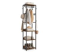 VASAGLE Clothes Rack, Coat Rack Stand with Hanging Rail and Hooks, Hall Tree with Shelves, Steel Frame, for Clothes, Bags, Hats, Ink Black and Rustic
