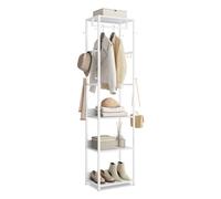 VASAGLE Clothes Rack, Coat Rack Stand with Hanging Rail and Hooks, Hall Tree with Shelves, Steel Frame, for Clothes, Bags, Hats, Cloud White