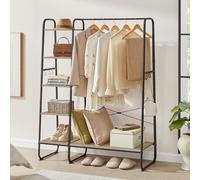 VASAGLE Clothes Rack with Shoe Storage 5 Tier Side Hooks Bedroom in Camel VASAGLE Camel