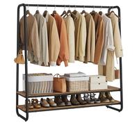 VASAGLE Clothes Rail, Clothes Rack with 2 Shelves, 6 S-Shaped Hooks, Steel Frame, for Bedroom, Rustic Brown and Black RGR119B01