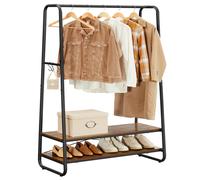 VASAGLE Clothes Rail, Clothes Rack with 2 Shelves, 6 S-Shaped Hooks, Steel Frame, for Bedroom, Rustic Brown and Black RGR112B01