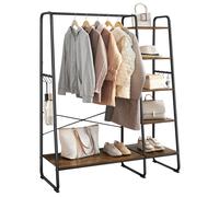 VASAGLE Clothes Rail Clothes Rack with Shoe Rack, 5 Tier Storage Rack, 6 Side Hooks, for Bedroom, Living Room, Rustic Brown and Black RGR116B01