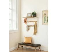 Vasagle Coat Hooks For Wall, Wall Shelf With 10 Removable Hooks, Clothes Rail, Oak Colour