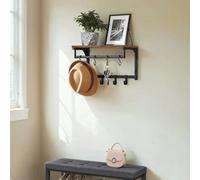 Vasagle Coat Hooks Wall Mounted, Coat Rack With Shelf, 8 Removable Hooks, Industrial,40 X 24 X 24 Cm, Rustic Brown And Black
