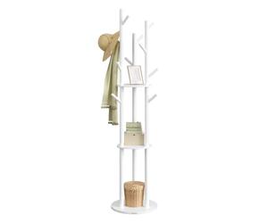 VASAGLE Coat Rack, 11 Hooks, 3 Shelves, Large Base, 2 Ways to Use Wheels | Coat Tree, Stable, Removable Wheels, for Hallway, Bedroom, Living Room, Cloud White, RCR023W01