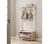 VASAGLE Coat Rack Hall Tree with Bench Hooks & Shoe Storage in White VASAGLE White