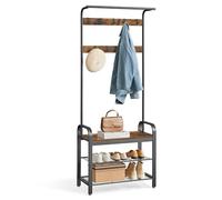 VASAGLE Coat Rack, Hall Tree with Shoe Bench for Entryway, Entryway Bench with Coat Rack, 4-in-1, with 9 Removable Hooks, a Hanging Rod, 13.3 x 28.3 x 72.1 Inches, Rustic Brown and Black UHSR40B