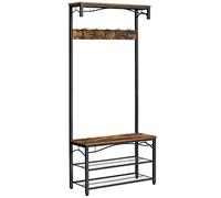 VASAGLE Coat Rack, Hallway Cabinet, with Top Board, Shoe Rack, Bench and 5 Double Hooks, Metal Frame, 80 x 32 x 178.8 cm, Industrial Style, Rustic Brown and Black HSR45BX