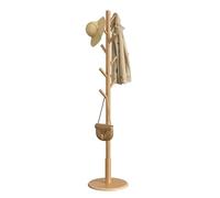 VASAGLE Coat Rack, Solid Wood Coat Stand, Free Standing Hall Coat Tree with 8 Hooks for Coats, Hats, Bags, Purses, for Entryway, Hallway, Rubberwood Hooks and Pole, Natural Beige RCR009YK01