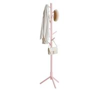 VASAGLE Coat Rack Solid Wood Tree Shape 8 Hooks for Jackets, Hats, Hallway, Rubber Wood Hooks and Support Bar, Pastel Pink RCR004R01