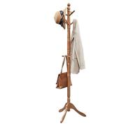 VASAGLE Coat Rack Stand, Coat Tree with 10 Hooks for Hats, Bags, Purses, Free Standing for Hallway, Rubberwood, Caramel Brown RCR03WN