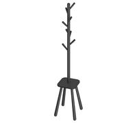 Free Standing Hall Tree with 8 Hooks and Storage Shelf, Ink Black