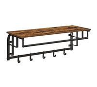 VASAGLE Coat Rack Wall-Mounted, Clothes Rail with 5 Removable Coat Hooks, Floating Shelf with Hanging Rail, for Hallway, Bedroom, Living Room, Rustic Brown and Black LCR102B01
