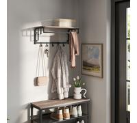 Vasagle Coat Rack Wall-Mounted, Clothes Rail With 5 Removable Coat Hooks, Floating Shelf With Hanging Rail