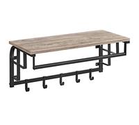 VASAGLE Coat Rack Wall-Mounted, Clothes Rail with 5 Removable Coat Hooks, Floating Shelf with Hanging Rail, for Hallway, Bedroom, Living Room, Greige and Black LCR012B02