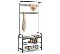 VASAGLE Coat Rack with Shoe Storage, 4-in-1 Design, 9 Hooks, Clothes Rail | Shoe Rack Bench, 86 x 34 x 183 cm, 2-Tier Shelf, for Hallway, Greige and Matte Black, Dacey Collection, HSR400B02