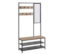 VASAGLE Coat Rack with Shoe Storage, Coat Stand for Hallway with Mirror, Hooks, Bench, and Shoe Shelves, 35 x 98 x 180 cm, Hallway Bedroom Entryway, Industrial, Camel Brown and Ink Black HSR415K01