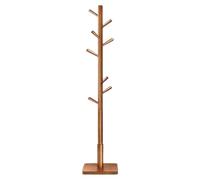 VASAGLE Coat Rack, Wooden Free Standing Hall Tree with 8 Hooks | Freestanding Coat Rack for Hats, Bags, Purses, Entryway, Hallway, Rubberwood Pole, Caramel Brown, Andi Collection RCR010W01