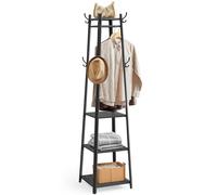 VASAGLE Coat Stand, Coat Rack with 8 Double Hooks, 4 Shelves, Clothes Rails, Metal Frame, for Jackets, Bags, in Hallway, Bedroom, Charcoal Grey and
