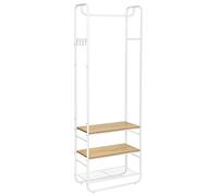 VASAGLE Coat Stand, Hall Tree, Coat Rack with Shoe Rack, Storage Shelves, Hallway, Bedroom, 58 x 28 x 181 cm, Scandinavian Style, Matte White and Golden Oak HSR81WN
