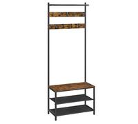 VASAGLE Coat Stand, Hallway Storage Unit with Shoe Bench, 9 Hooks | Hanging Rail, 2-Tier Shoe Rack, Steel Frame, 64 x 32.2 x 180 cm, Rustic Brown and Matte Black, BARNET Collection HSR411B01
