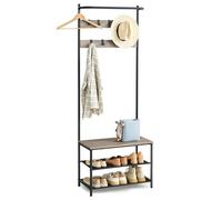 VASAGLE Coat Stand, Hallway Storage Unit with Shoe Bench, 9 Hooks | Hanging Rail, 2-Tier Shoe Rack, Steel Frame, 64 x 32.2 x 180 cm, Heather Greige and Matte Black, BARNET Collection HSR411B02
