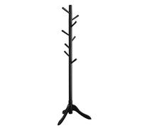 VASAGLE Coat Stand, Solid Wood Coat Rack with 8 Hooks, Hall Tree with 3 Adjustable Heights, for Coats, Jackets, Bags, Hallway, Bedroom, Black RCR001B01