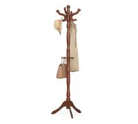 VASAGLE Coat Stand, Solid Wood Freestanding Coat Rack with 11 Hooks, Hall Tree for Bags, Purses, Hats, for Entryway, Hallway, Rubberwood, Caramel Brown URCR05WN