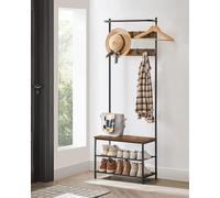 VASAGLE Coat Stand with Shoe Bench Top Bar & Movable Hooks in Brown VASAGLE Brown