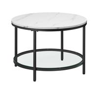 VASAGLE Coffee Table, Living Room Table, Sofa Cocktail Table Faux Marble Round, Tempered Glass Storage Shelf, Easy to Assemble, Modern Style, for