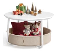 Vasagle Coffee Table Round with Storage Basket White/Beige