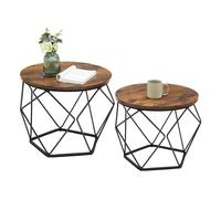 VASAGLE Coffee Tables, Set of 2 Side Tables, Robust Steel Frame, for Living Room, Bedroom, Rustic Brown and Black LET040B01
