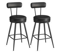 VASAGLE Collection - 360?Swivel Bar Stools Set of 2, Counter Chairs with Backs, Synthetic Leather with Stitching, Mid-Century Modern, 65 cm Tall, Kitchen Home Bar, Ink Black EKHO LBC089B88