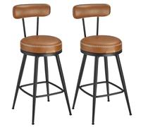 VASAGLE Collection - 360?Swivel Bar Stools Set of 2, Counter Chairs with Backs, Synthetic Leather with Stitching, Mid-Century Modern, 65 cm Tall, Kitchen Home Bar, Caramel Brown EKHO LBC089K88