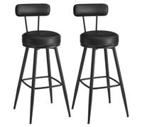 VASAGLE Collection - 360?Swivel Bar Stools Set of 2, Counter Chairs with Backs, Synthetic Leather with Stitching, Mid-Century Modern, 76 cm Tall, Kitchen Home Bar, Ink Black EKHO LBC889B88