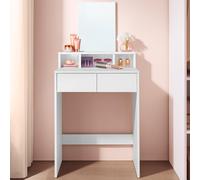 VASAGLE Collection - Dressing Table with Large Mirror, Vanity Table with 2 Drawers and 3 Compartments, Makeup Table, Modern, White KAILYN URDT103W01