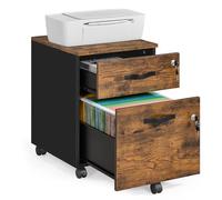 VASAGLE Collection - Rolling Filing Cabinet, Lockable File Cabinet with 2 Drawers, 5 Castors, Adjustable Hanging Rail, for A4, Letter Size Files, Rustic Brown and Ink Black CUSTOS LCD022K01