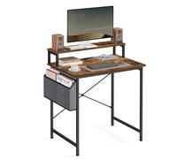 VASAGLE Computer Desk with Monitor Riser, Fabric Pouch, X-Bar Reinforcement Bars, Adjustable Legs, 55 x 80 x 90.5 cm, Industrial Style, Rustic Brown