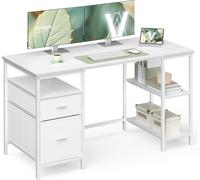 VASAGLE Computer Desk with Storage, 3 Shelves, 2 Drawers, 140 x 60 x 76 cm