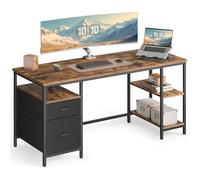 VASAGLE Computer Desk, Work Desk with Storage, 3 Shelves, 2 Drawers, 60 x 160 x 76 cm, for Home Office, Living Room, Industrial Style, Rustic Brown and Matte Black LWD105K01
