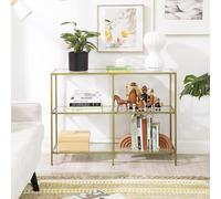 VASAGLE Console Coffee Table with 3 Glass Shelves Steel Frame Modern in Gold VASAGLE Gold