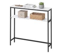 VASAGLE Console Table for Hallway, 2-Tier, 20 x 80 x 81 cm | Slim Sofa Table, for Living Room, Bedroom, Marble White and Matte Black, BARNET Collection LNT130W59
