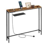 VASAGLE Console Table with Charging Station, Slim Behind Sofa Table, 15 x 100 x 80 cm, 1 Hook, Easy Assembly, for Hallway, Living Room, Rustic Brown
