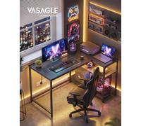 Vasagle Corner Computer Desk With Adjustable Storage Shelves, L Shaped Gaming Table For Office, Black